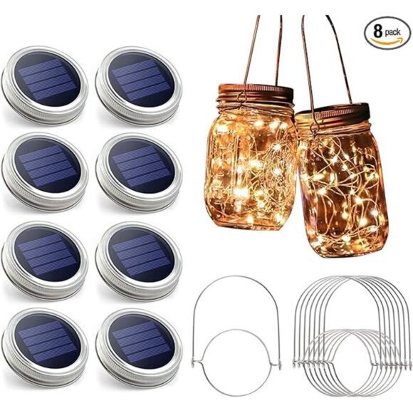 Solar Mason Jar Lights - 8 Pack 30 LED Solar Fairy Lights Outdoor, Waterproof - Picture 7 of 7